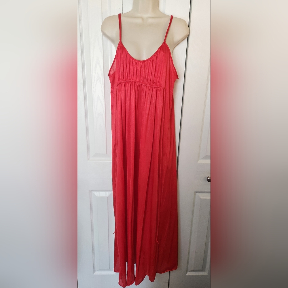 Vintage Medium 60s 70s Red Kayser 100% Nylon Slip Dress Nightgown - Picture 5 of 7